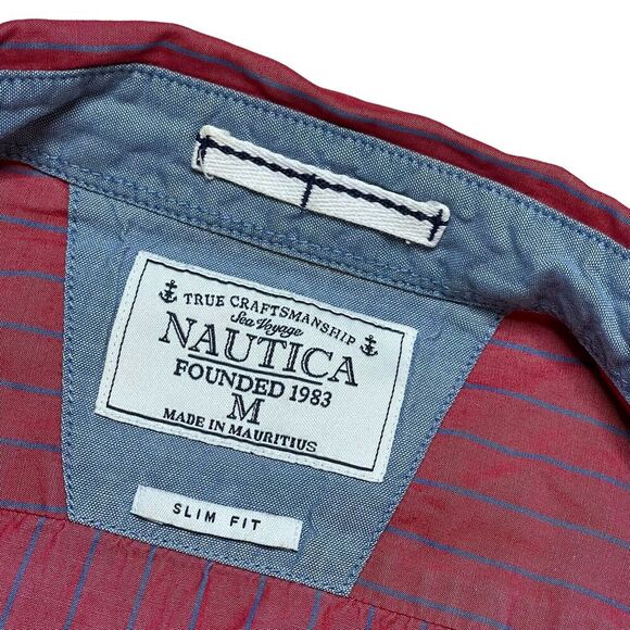 Nautica Button Down Shirt Men's Medium Slim Fit Long Sleeve Striped Sea Voyage - Picture 3 of 8